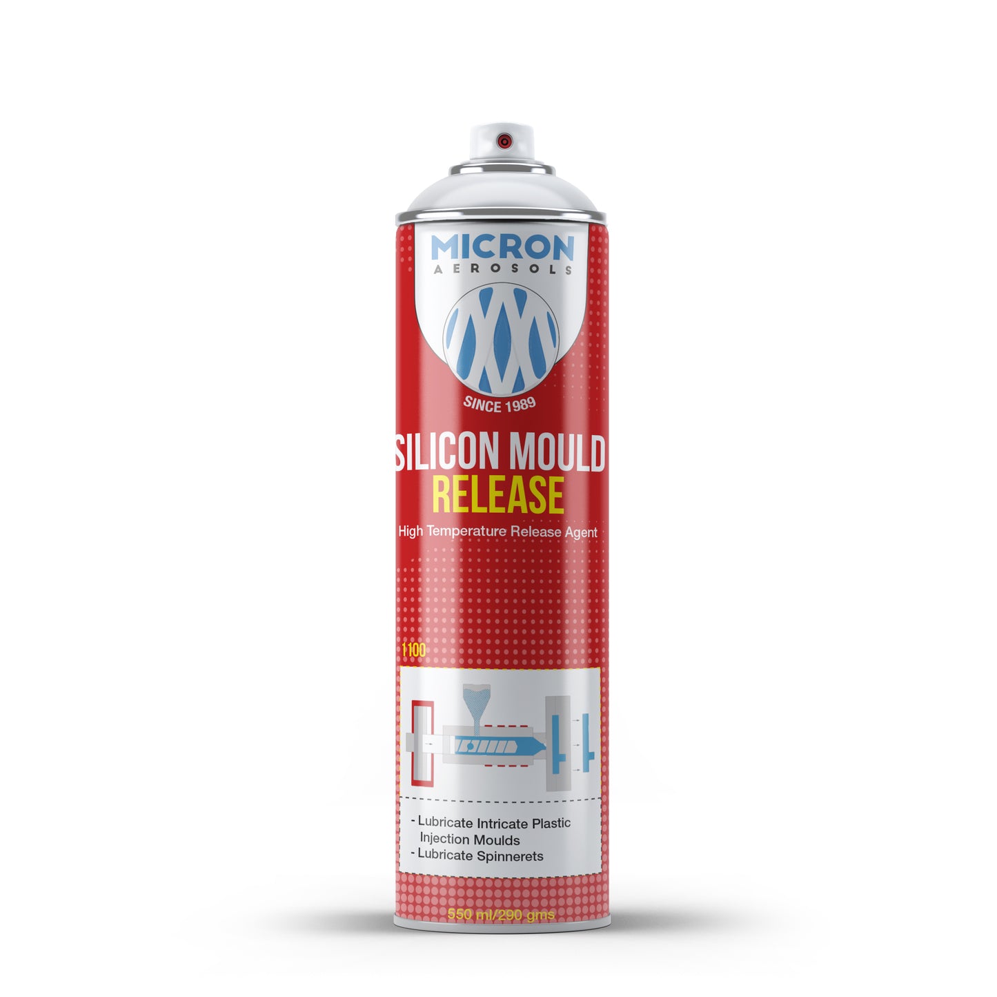 Aerosol can of silicone mold release spray for manufacturing processes