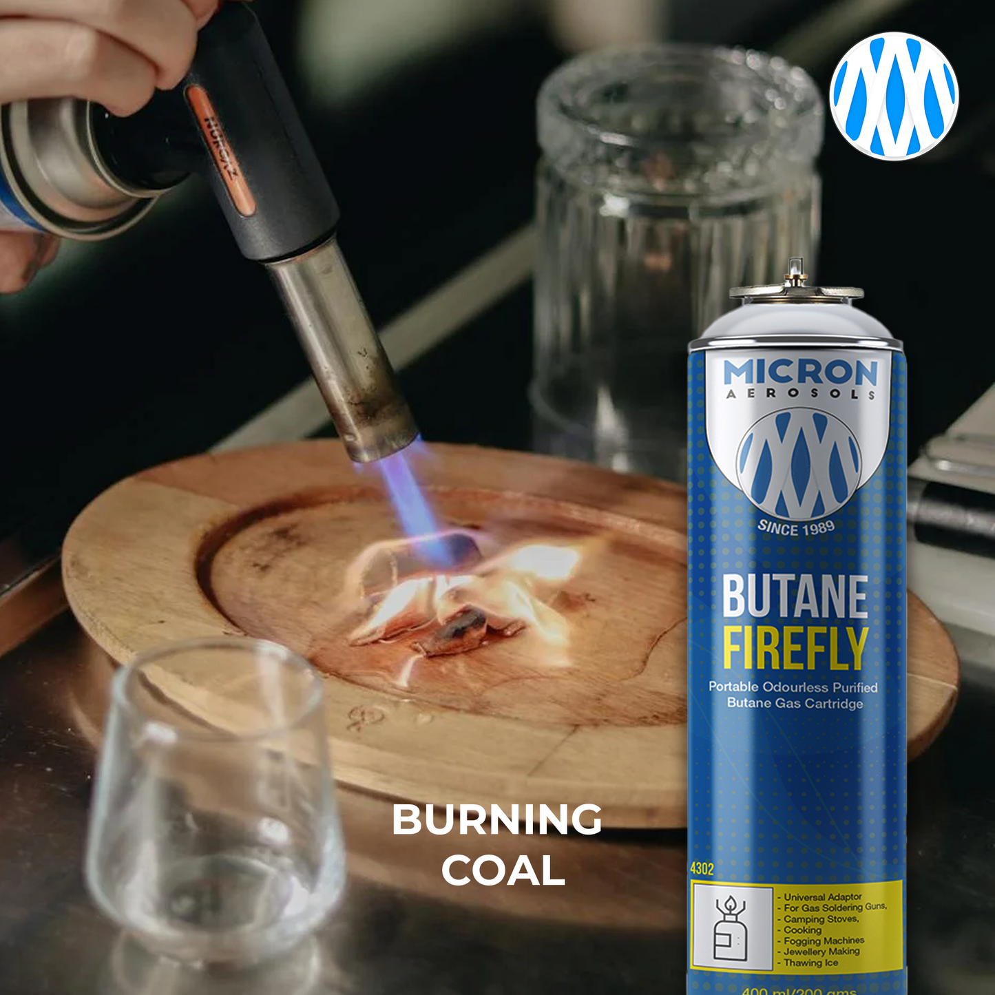 4300 Micron Aerosols® Butane Firefly | Butane Gas Cartridge | For Portable Gas Stoves, Flame Guns, Flame Throwers