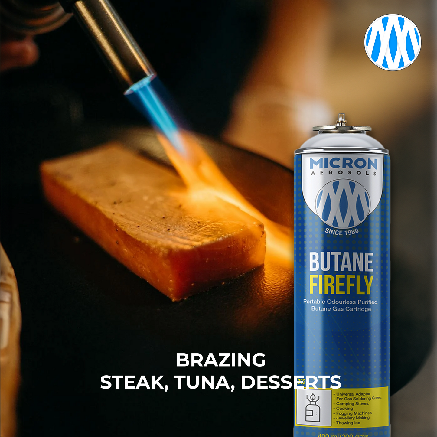 4300 Micron Aerosols® Butane Firefly | Butane Gas Cartridge | For Portable Gas Stoves, Flame Guns, Flame Throwers
