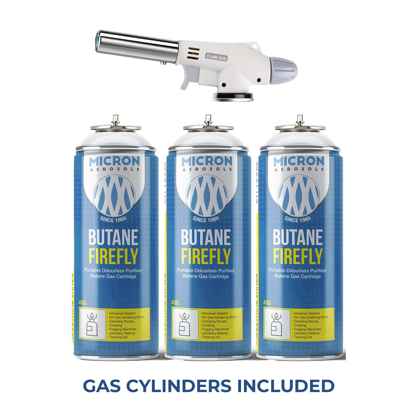 4300 Micron Aerosols® Butane Firefly | Butane Gas Cartridge | For Portable Gas Stoves, Flame Guns, Flame Throwers