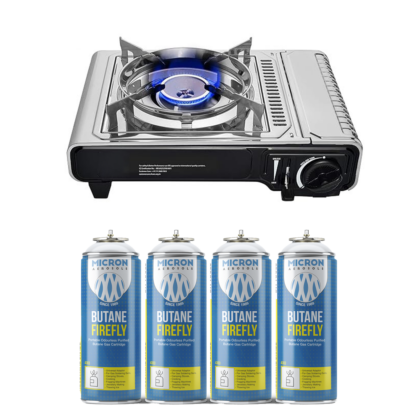 4300 Micron Aerosols® Butane Firefly | Butane Gas Cartridge | For Portable Gas Stoves, Flame Guns, Flame Throwers