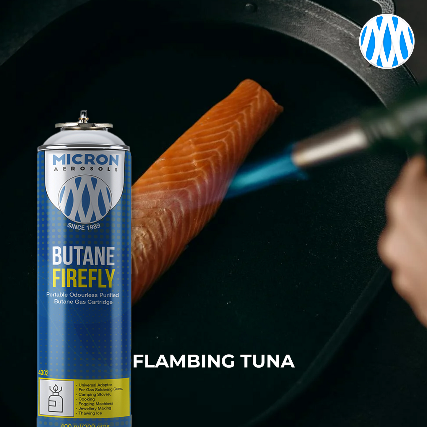 4300 Micron Aerosols® Butane Firefly | Butane Gas Cartridge | For Portable Gas Stoves, Flame Guns, Flame Throwers