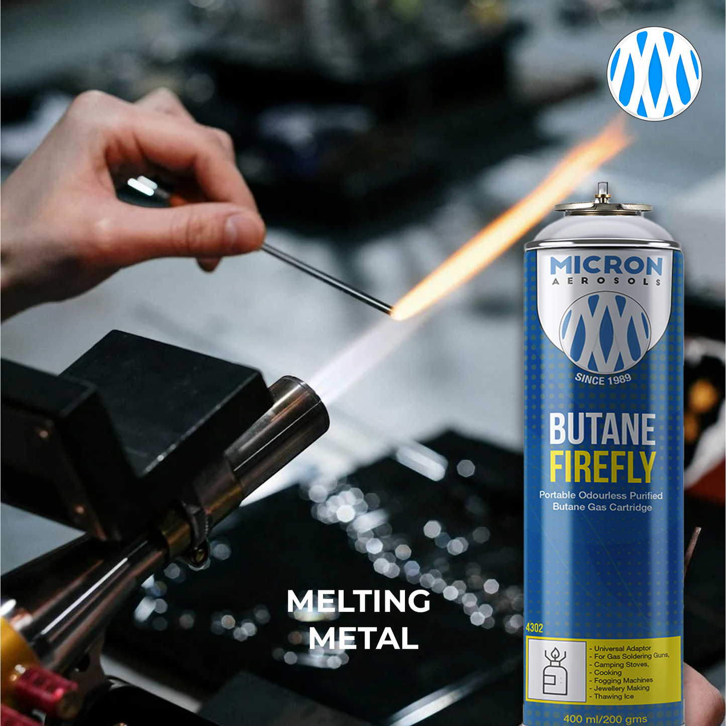 4300 Micron Aerosols® Butane Firefly | Butane Gas Cartridge | For Portable Gas Stoves, Flame Guns, Flame Throwers