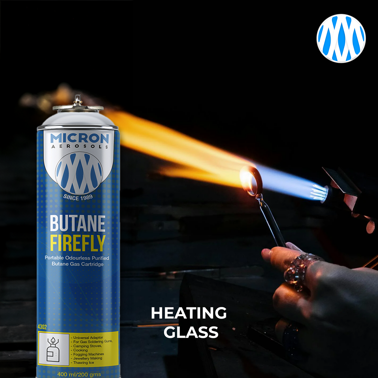 4300 Micron Aerosols® Butane Firefly | Butane Gas Cartridge | For Portable Gas Stoves, Flame Guns, Flame Throwers