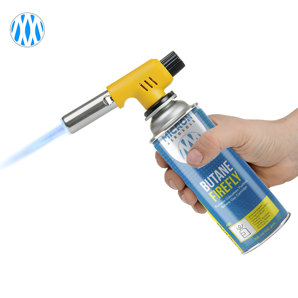 4300 Micron Aerosols® Butane Firefly | Butane Gas Cartridge | For Portable Gas Stoves, Flame Guns, Flame Throwers
