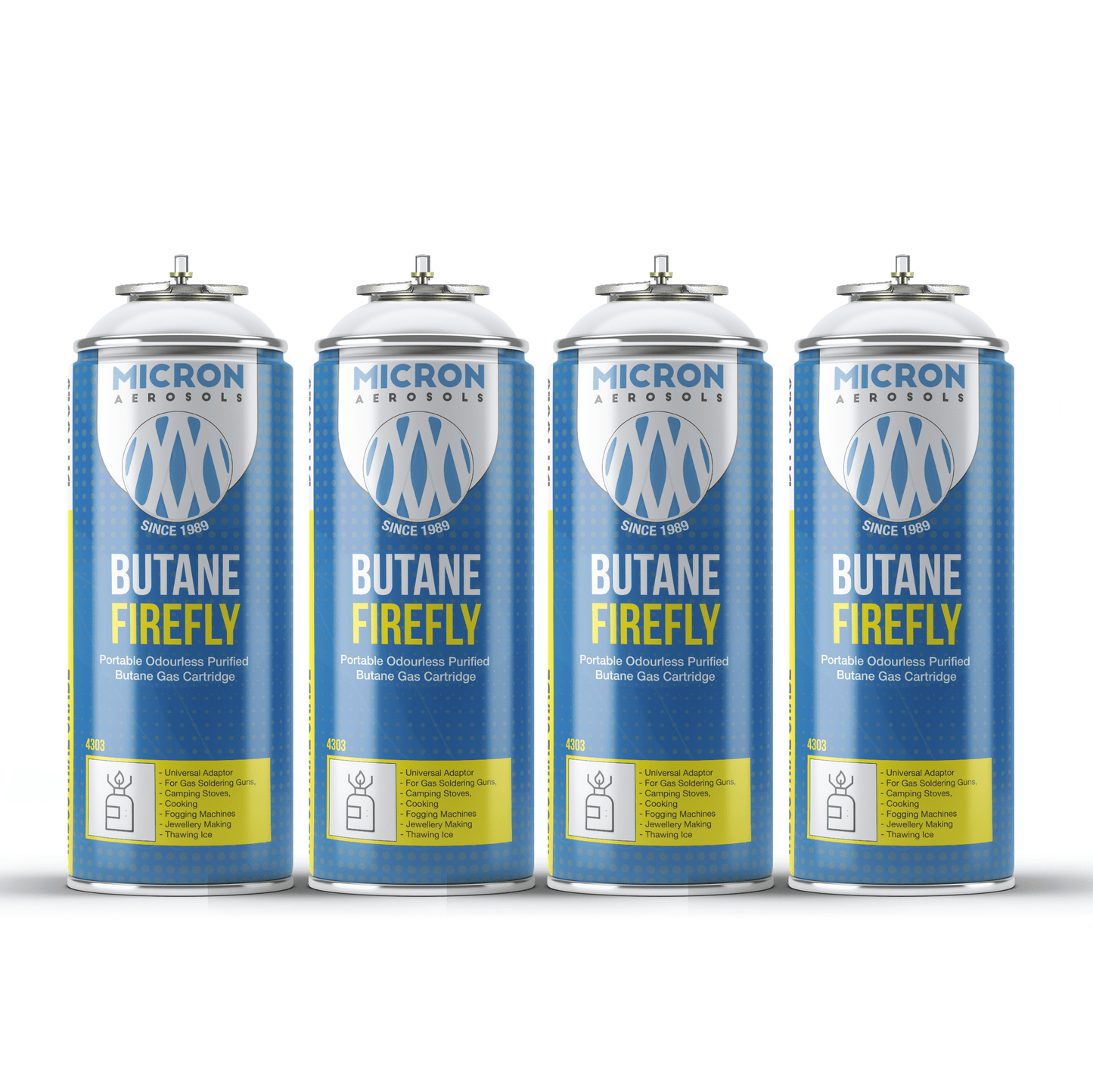 4300 Micron Aerosols® Butane Firefly | Butane Gas Cartridge | For Portable Gas Stoves, Flame Guns, Flame Throwers