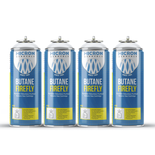 4300 Micron Aerosols® Butane Firefly | Butane Gas Cartridge | For Portable Gas Stoves, Flame Guns, Flame Throwers