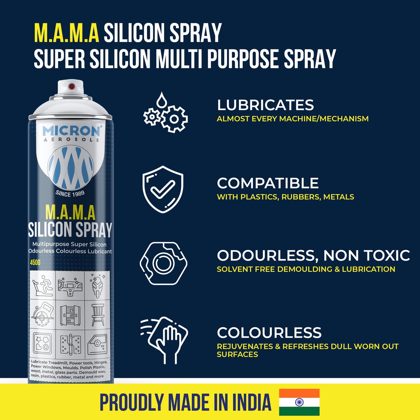 4500 M.A.M.A Silicon Spray | Super SIlicon Multipurpose Spray | 550ml Odourless, Colourless, Toxin Free, Lubricant
