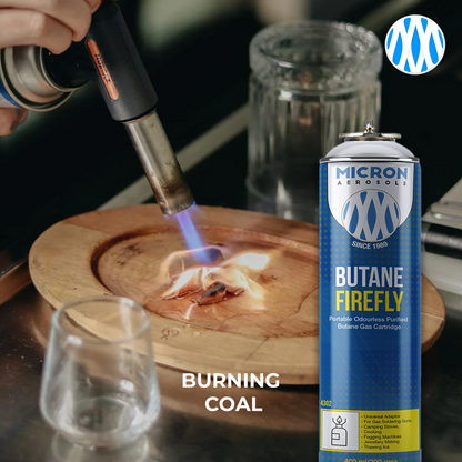 Micron Aerosols® Butane Firefly | Butane Gas Cartridge | For Portable Gas Stoves, Flame Guns, Flame Throwers