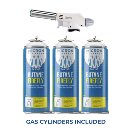 Micron Aerosols® Butane Firefly | Butane Gas Cartridge | For Portable Gas Stoves, Flame Guns, Flame Throwers