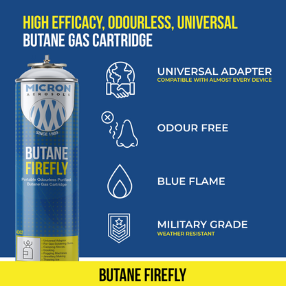 Micron Aerosols® Butane Firefly | Butane Gas Cartridge | For Portable Gas Stoves, Flame Guns, Flame Throwers