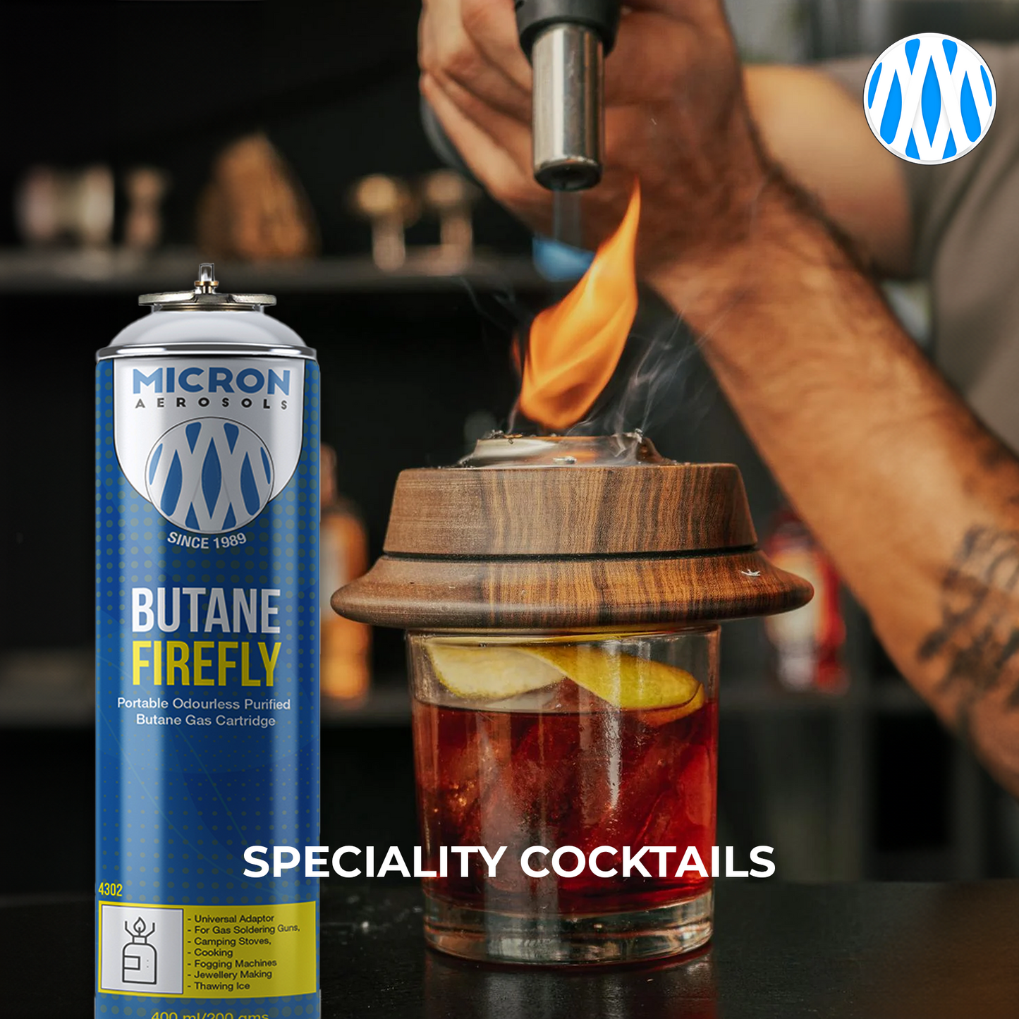 Micron Aerosols® Butane Firefly | Butane Gas Cartridge | For Portable Gas Stoves, Flame Guns, Flame Throwers