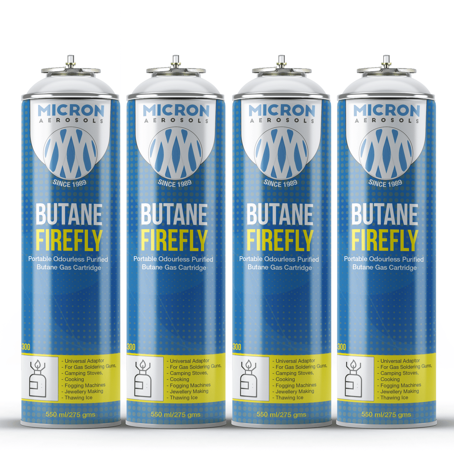 Micron Aerosols® Butane Firefly | Butane Gas Cartridge | For Portable Gas Stoves, Flame Guns, Flame Throwers